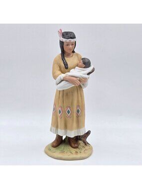 Homco Native American Woman Holding Baby Figurine #1447 Porcelain 1990s